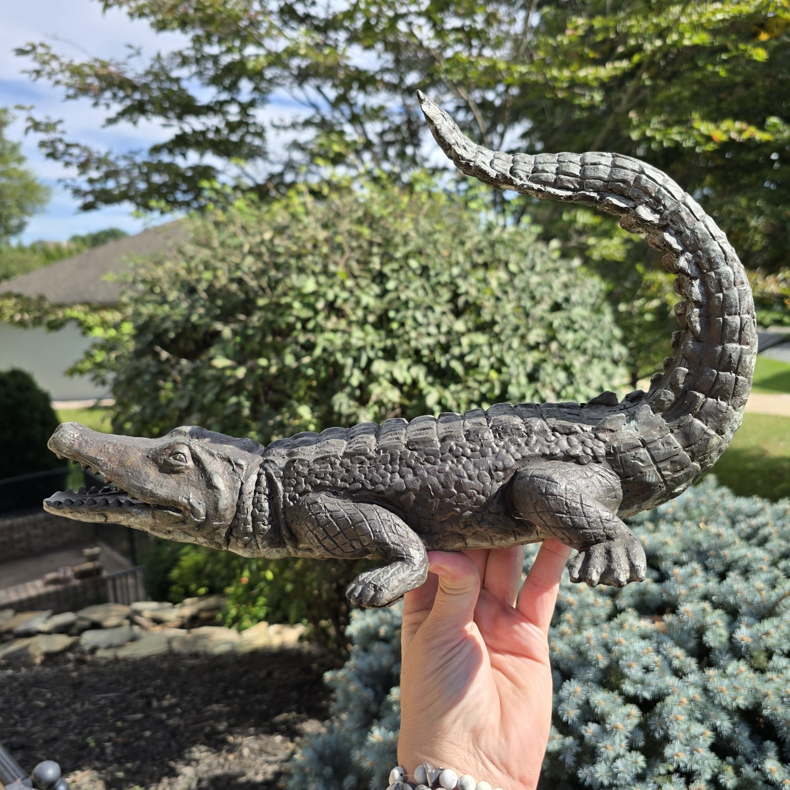 Vintage Maitland Smith Brass Bronze Metal Garden Porch Alligator