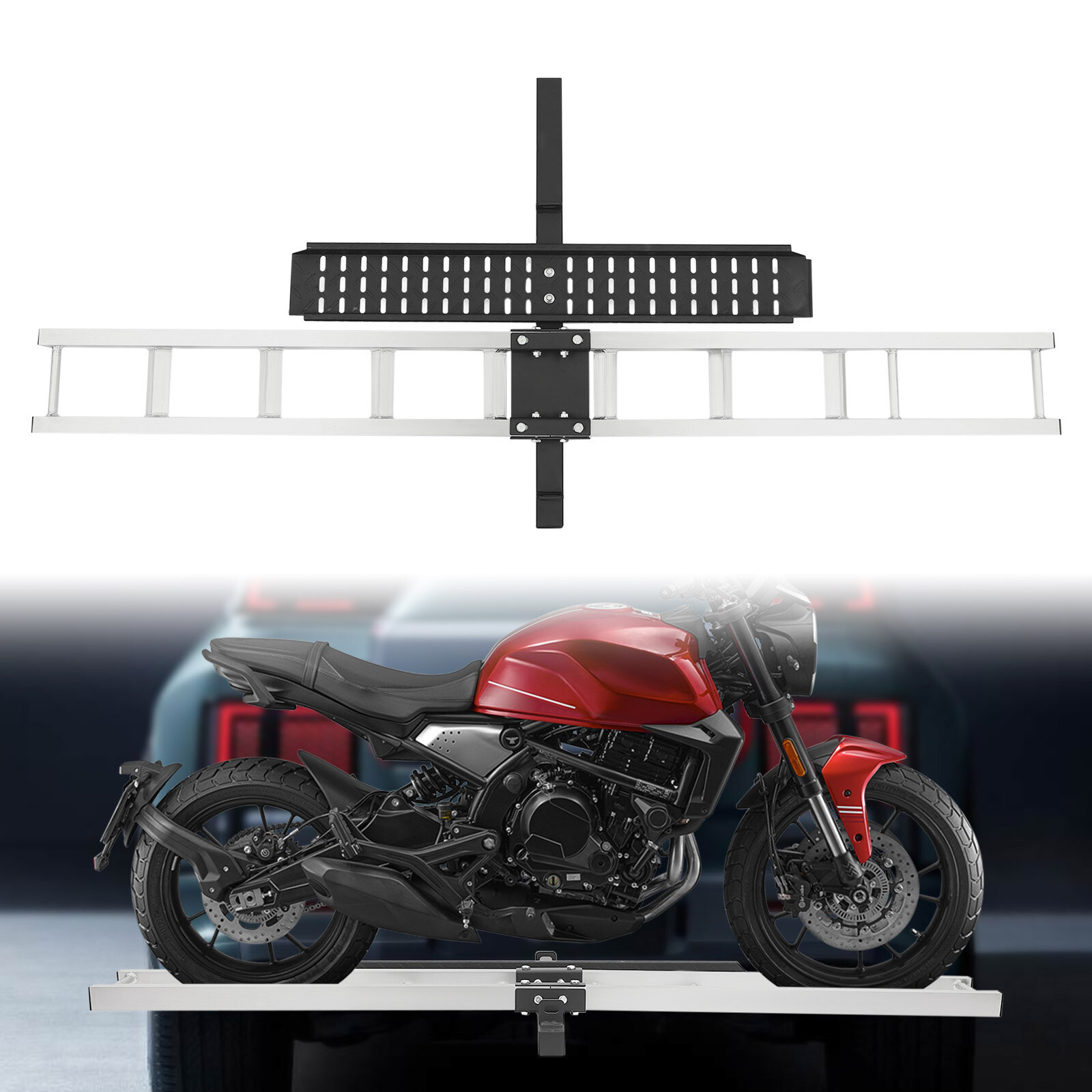 500LBS Hitch-mounted Carrier Motorcycle Bracket with Ramp For Dirt Bike Aluminum