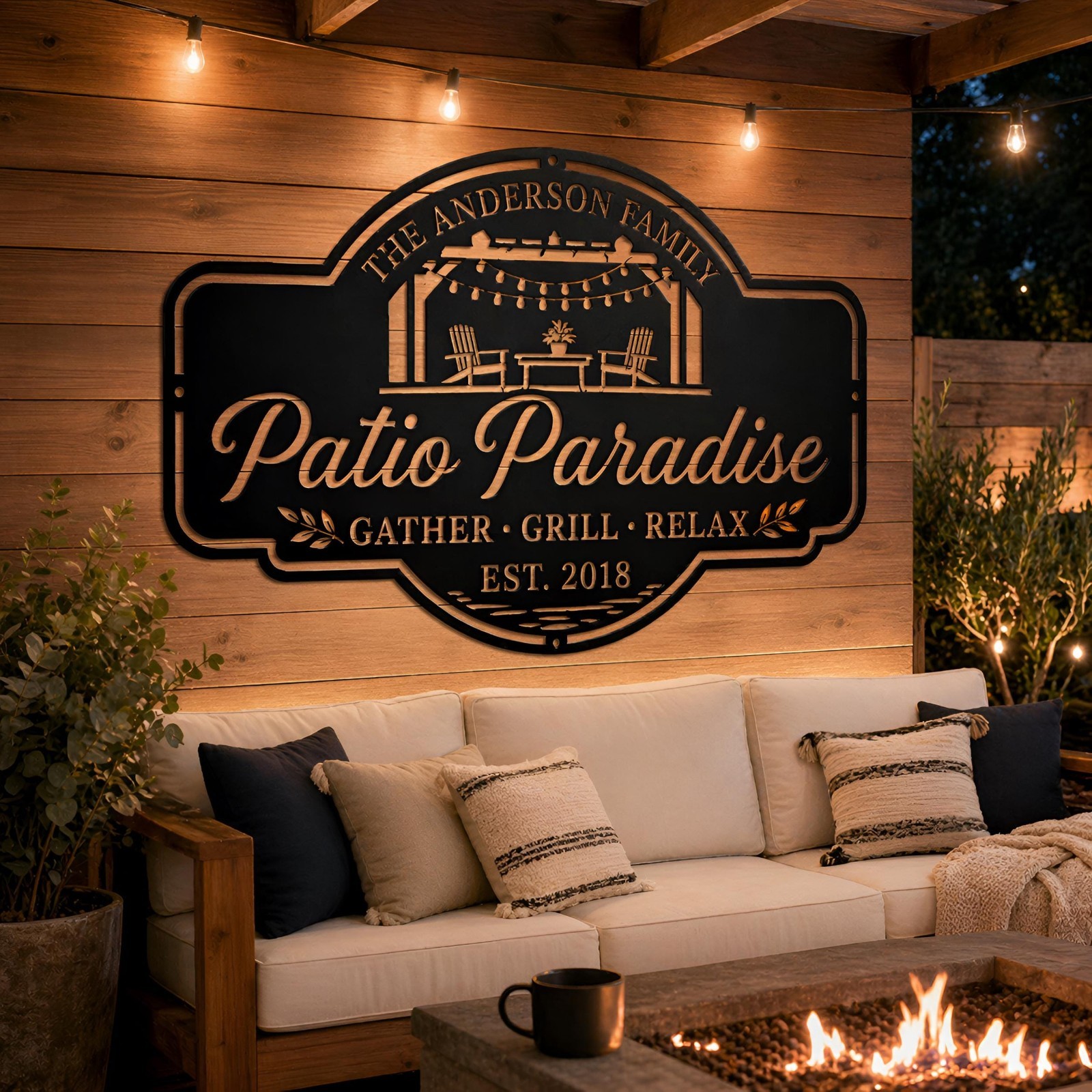 Custom Patio Metal Sign, Personalized Family Name Outdoor Decor