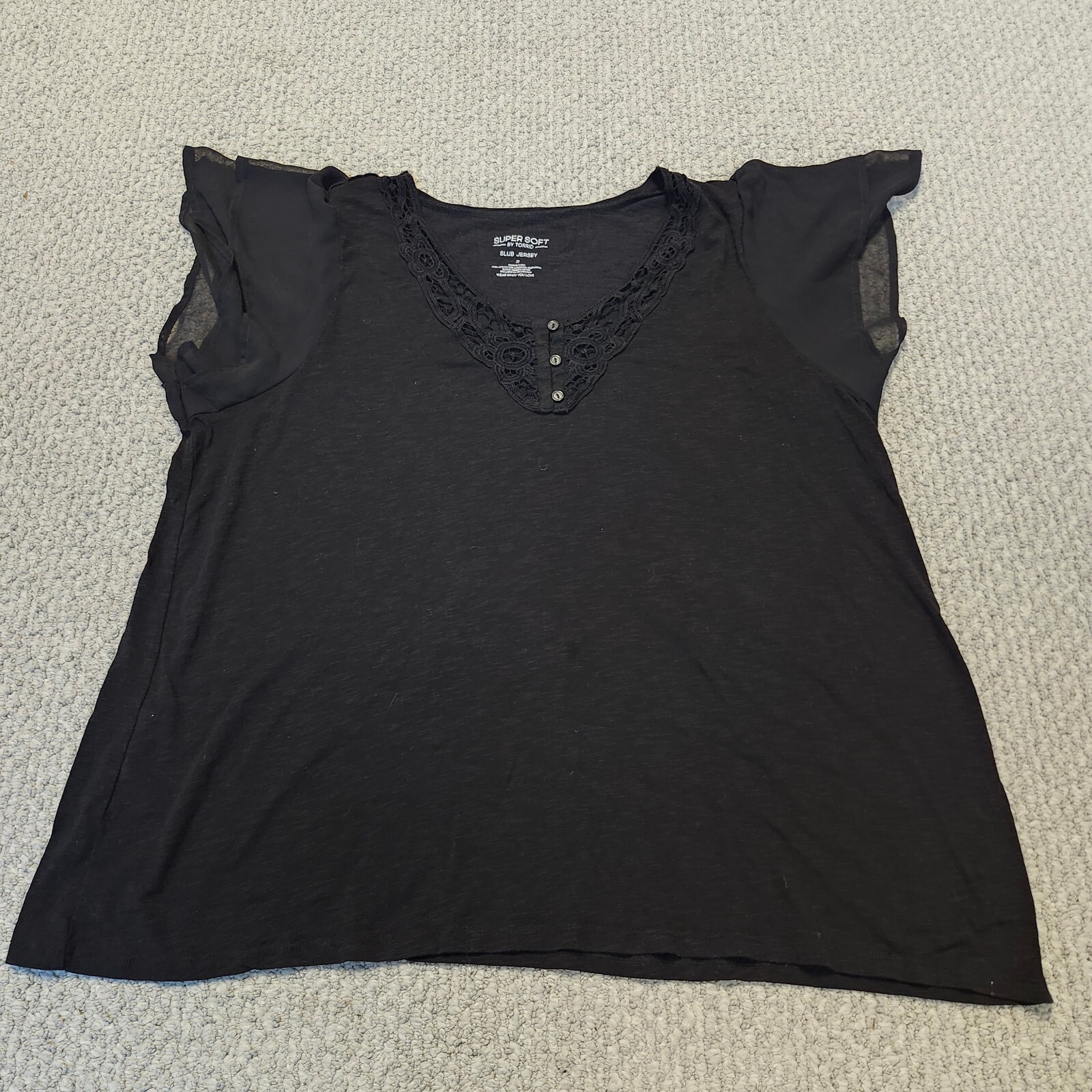 Torrid Super Soft Black Slub Jersey Top with Lace Detail Size 2X Torrid Super Soft Black Slub Jersey Top with Lace Detail Size 2X