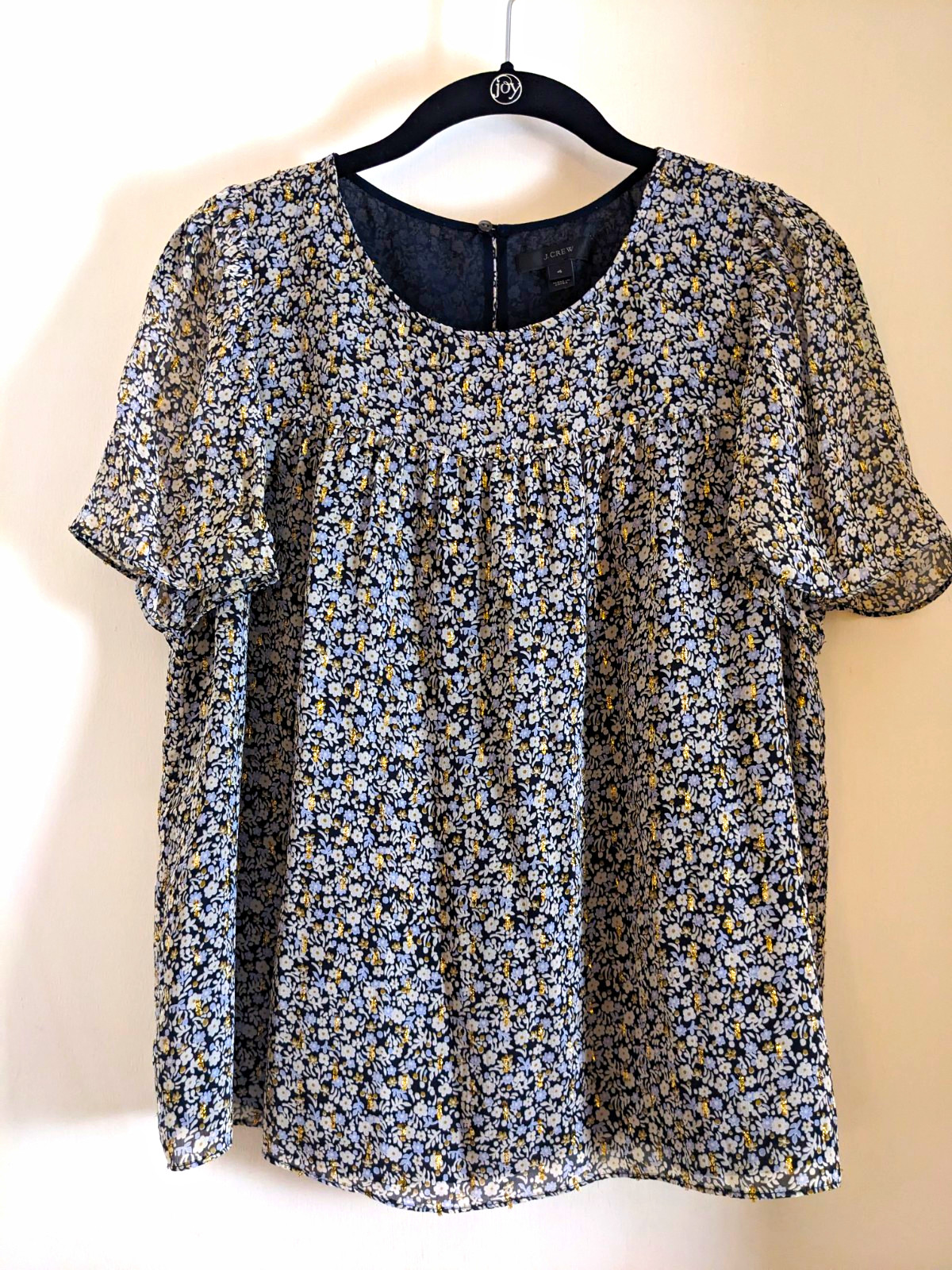 J.CREW Silk Chiffon Blouse Size 4 Floral Metallic Lined Round Neck Top