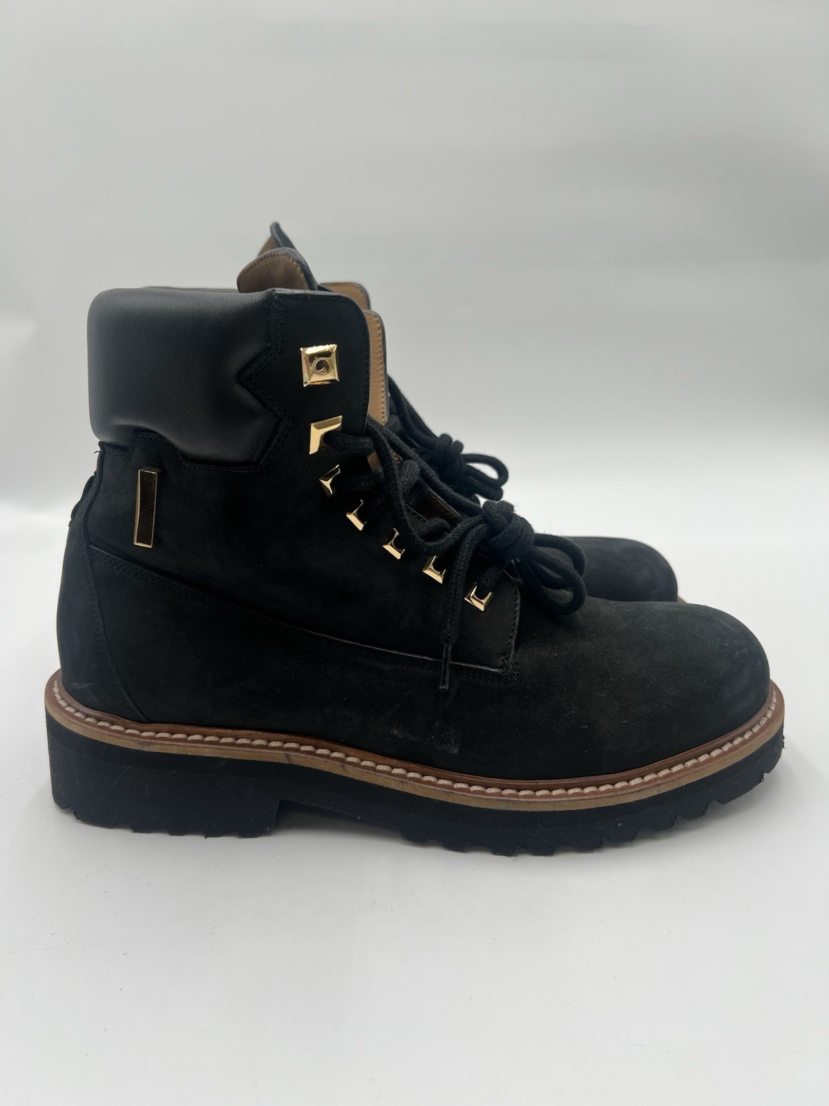 Buscemi Black Suede Hiker Boots Gold Hardware Size 8 US Mens