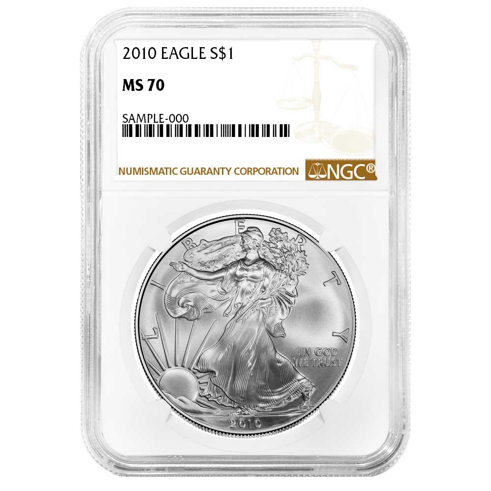 2010 $1 American Silver Eagle NGC MS70 Brown Label