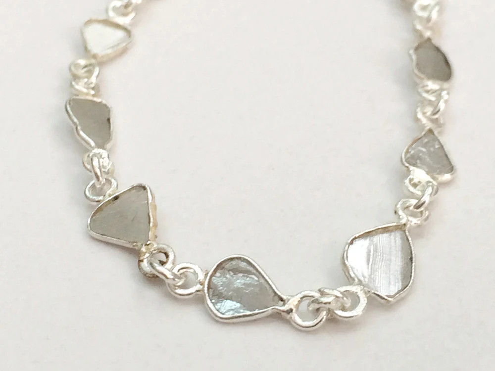 4-6mm Gray White Rough Diamond Slice Connector Chains, 925 Silver Chain Wire