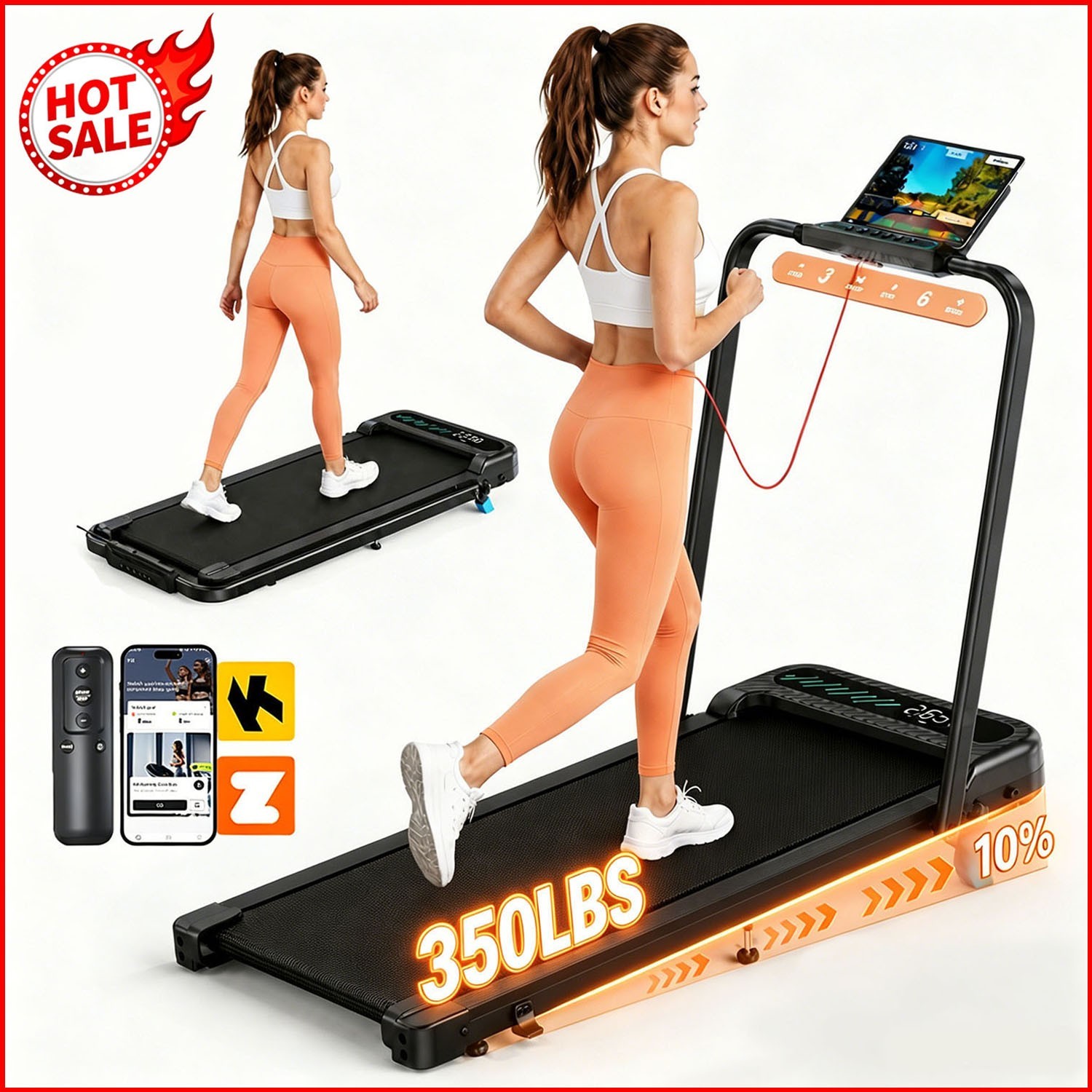 3.0HP Walking Pad with Incline Treadmills for Home Walking Pad with Handle Bar