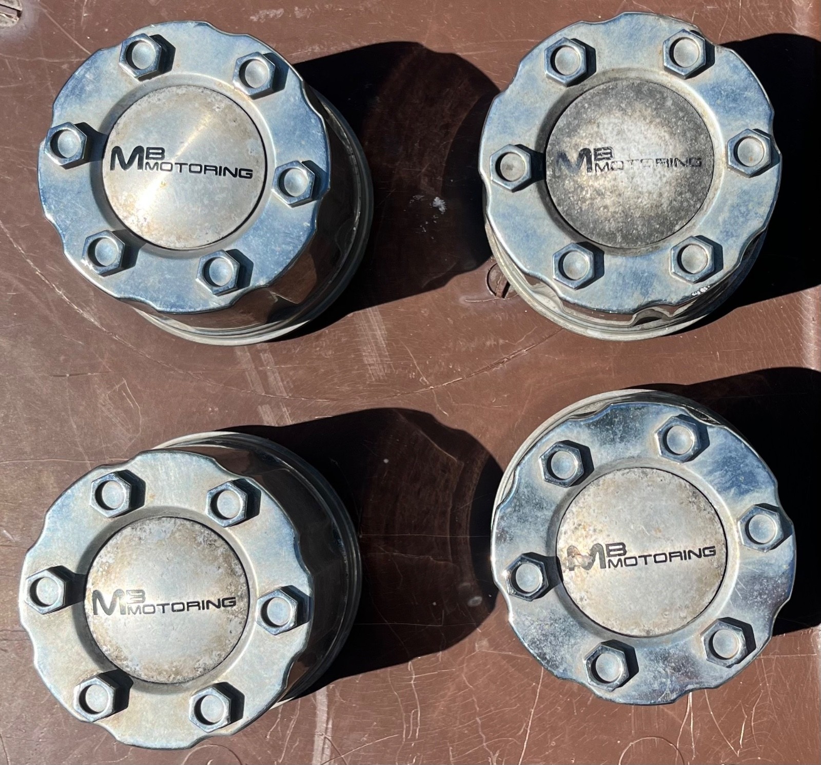 (4) Rare Vintage BC-582 MB Motoring Chrome Wheel Rim Center Hub Caps BC582