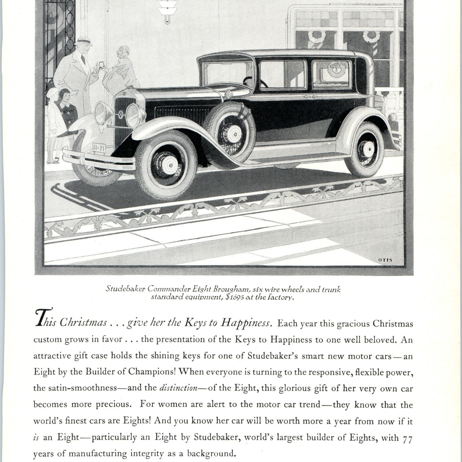 1929 Studebaker Commander Eight Brougham Car Print Ad Six Wire Wheels $1695 Vtg