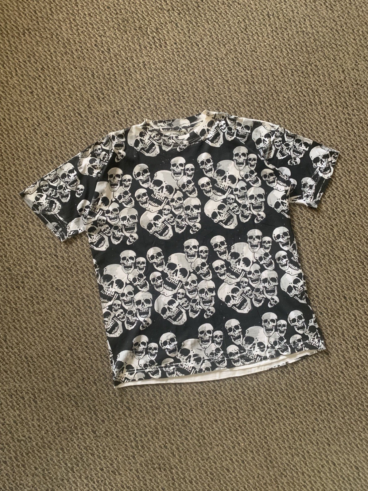 Rare Vintage 1990s AOP All Over Print Skull Graphic Tee Single Stitch Size XXL 