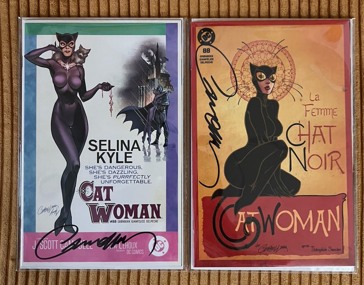 CATWOMAN #88 J. SCOTT CAMPBELL CHAT NOIR & BREAKFAST VARIANTS SET NM SIGNED COA