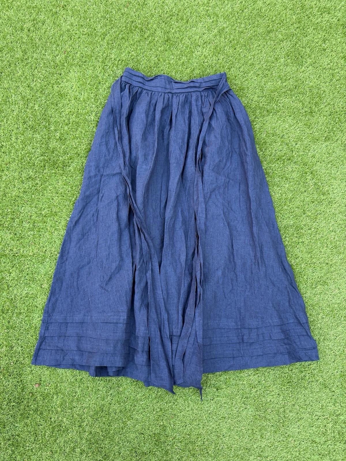Linennaive Vetiver 03 Bow Pintucked Linen Skirt Blue Size M