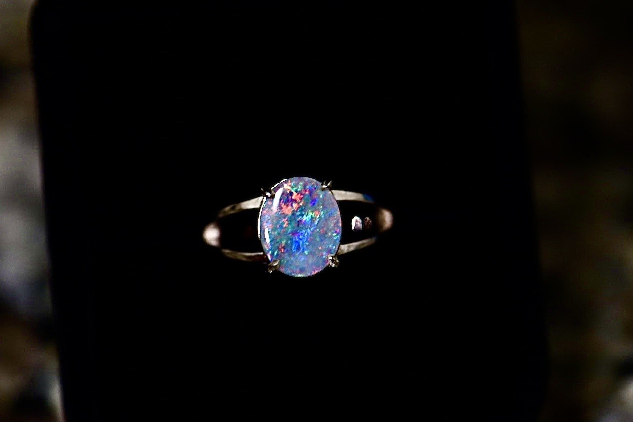 Australian Opal Ring 1 CT Untreated Crystal Opal Size 6 Split Shank Silver Australian Opal Ring 1 CT Untreated Crystal Opal Size 6 Split Shank Silver