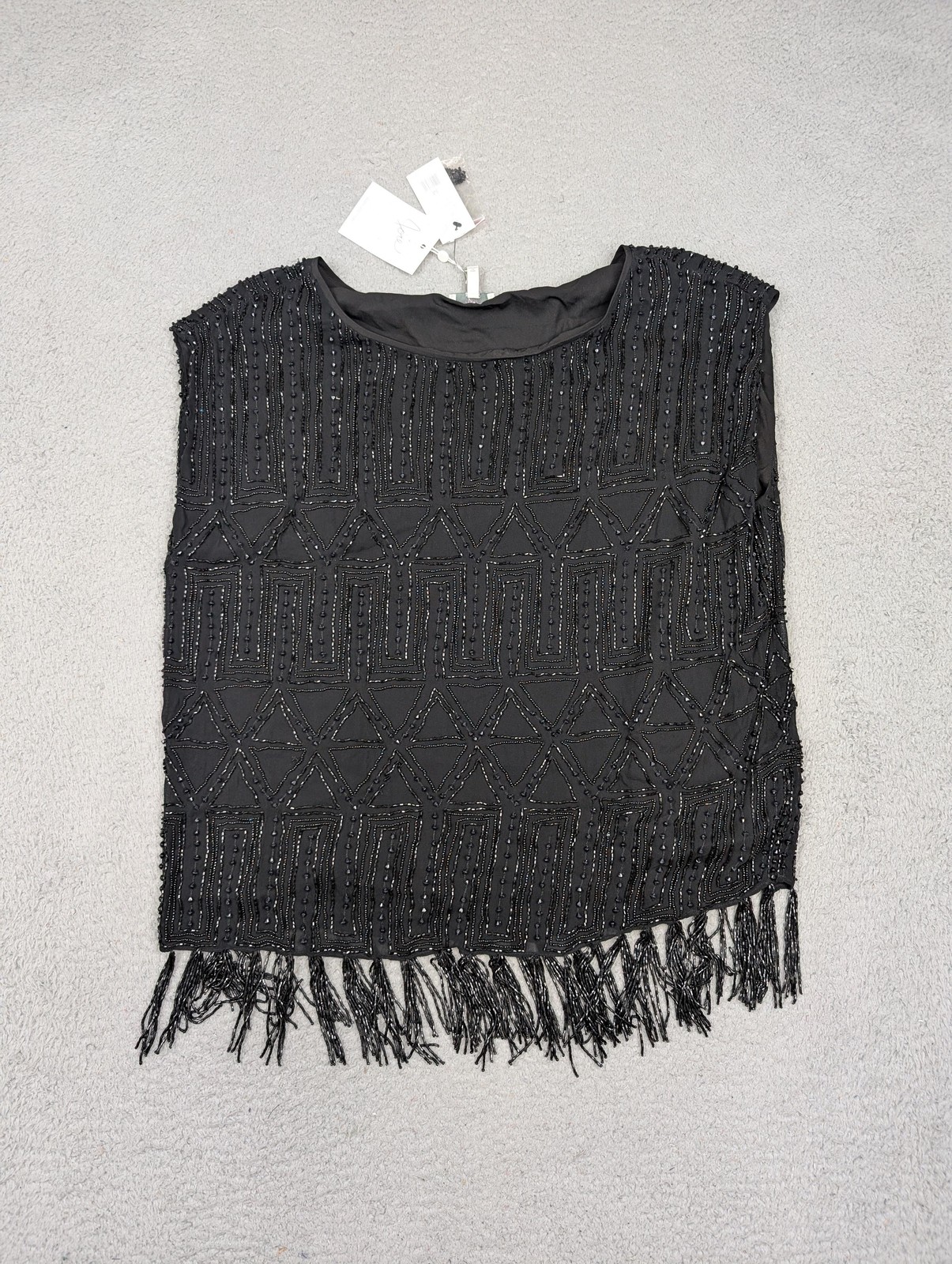 Joie Cecile Top Womens Medium Black Beaded Fringe Sleeveless Dressy Shirt Joie Cecile Top Womens Medium Black Beaded Fringe Sleeveless Dressy Shirt