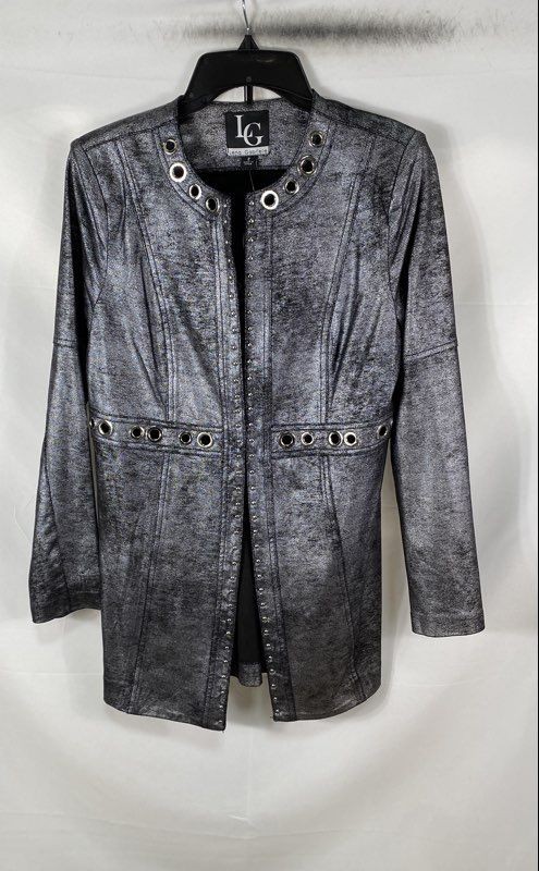 Lena Gabrielle Women\'s Gunmetal Metallic Vegan Leather Grommet Jacket Sz 2 NWT