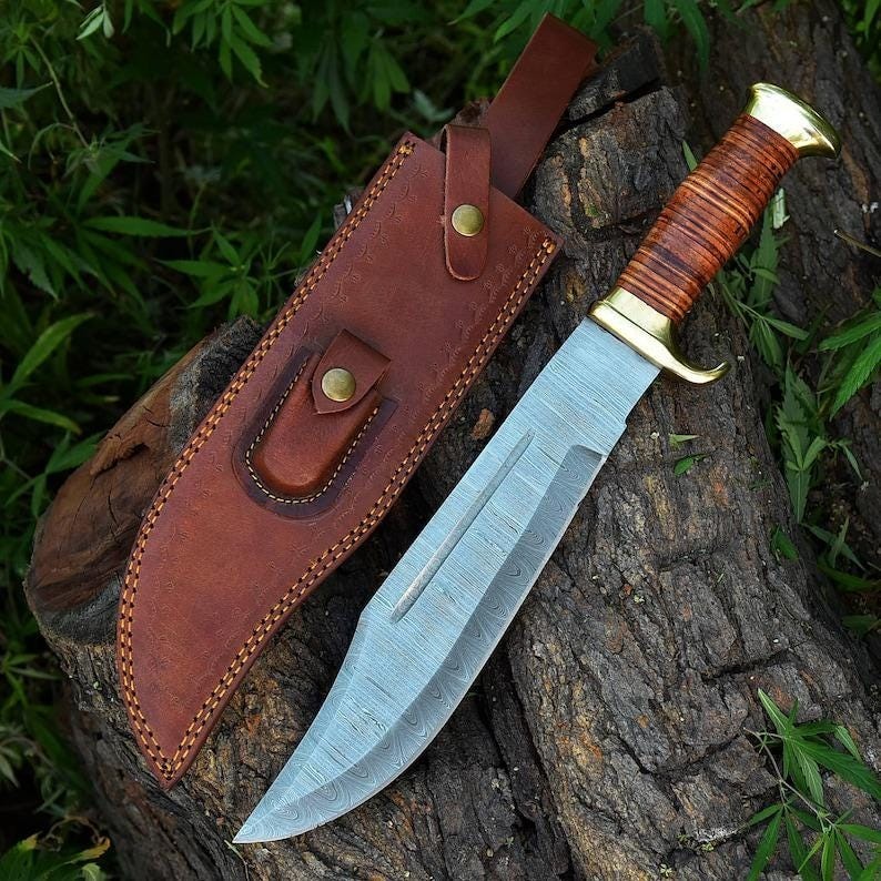Handmade Bowie knife Hunting knife Damascus knife Elegant gift for him birthday Handmade Bowie knife Hunting knife Damascus knife Elegant gift for him birthday