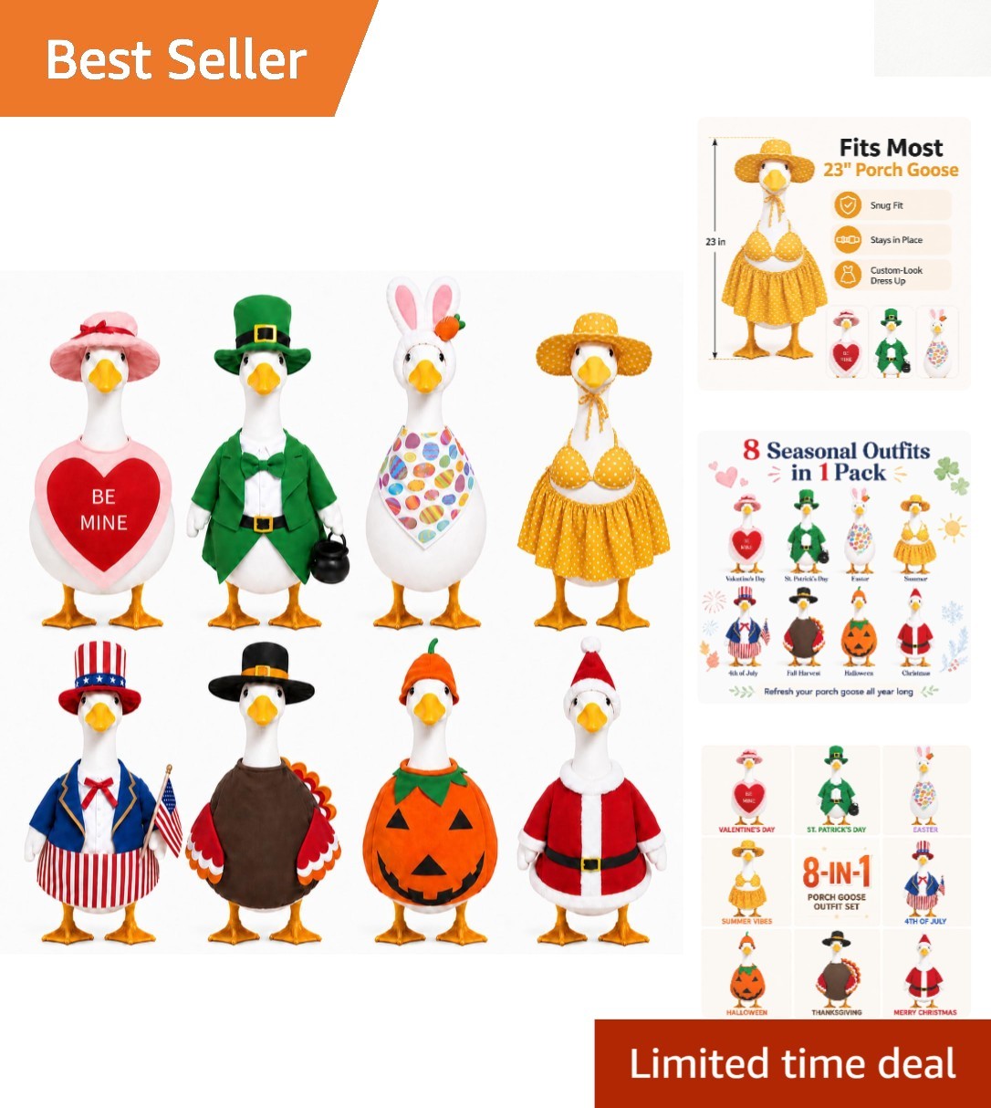 All-Season 8-Piece Goose Outfit Set - Dress Up for Valentine’s Day to Christmas