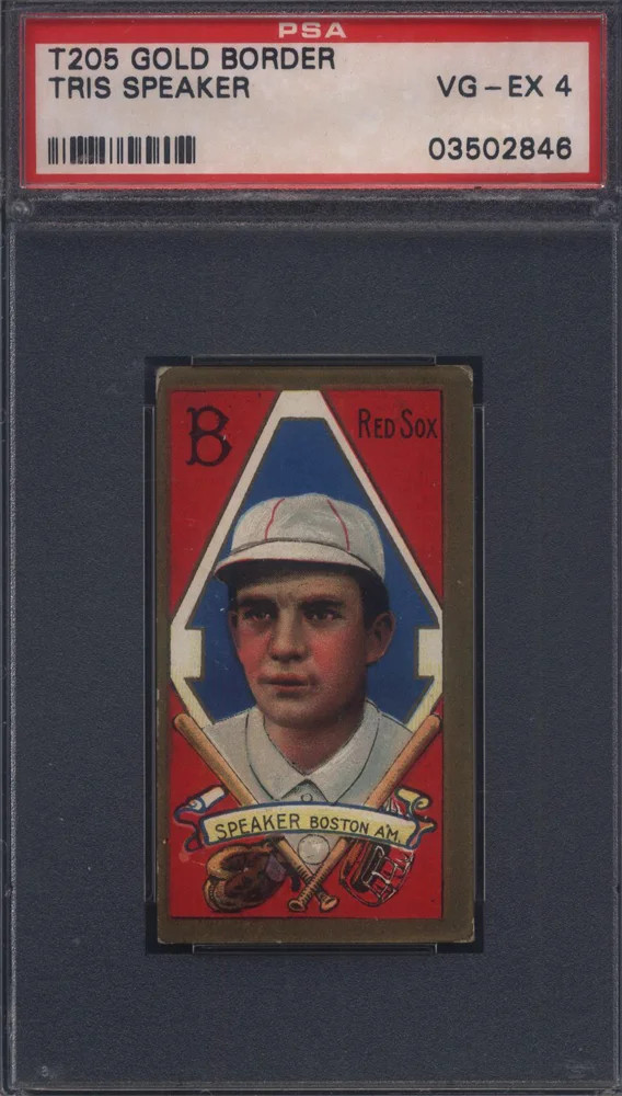T205 Gold Border Tris Speaker Boston PSA 4 Piedmont Back T205 Gold Border Tris Speaker Boston PSA 4 Piedmont Back