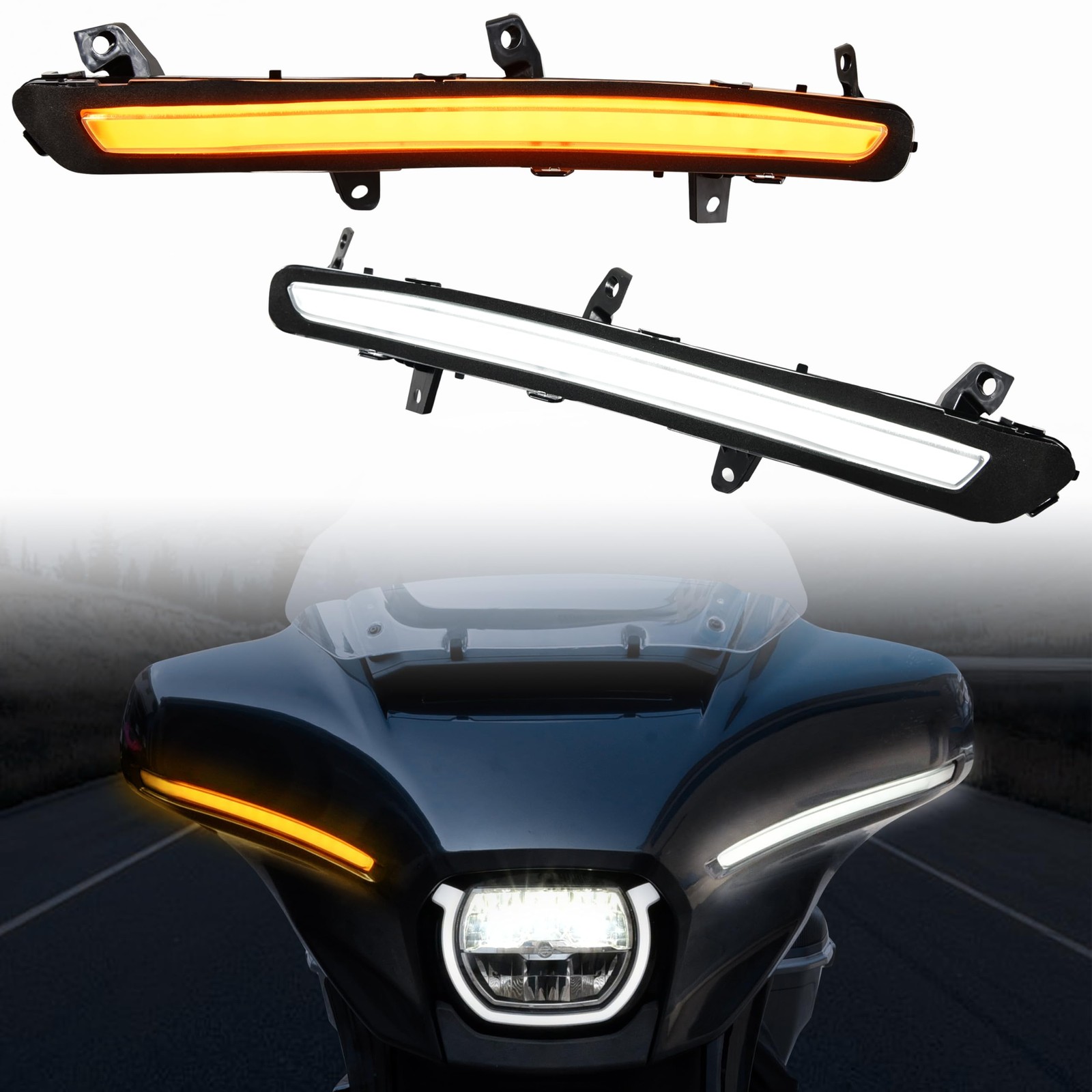 VEISUTOR Batwing Fairing LED Turn Signal with Daytime Running Lights for Harl...