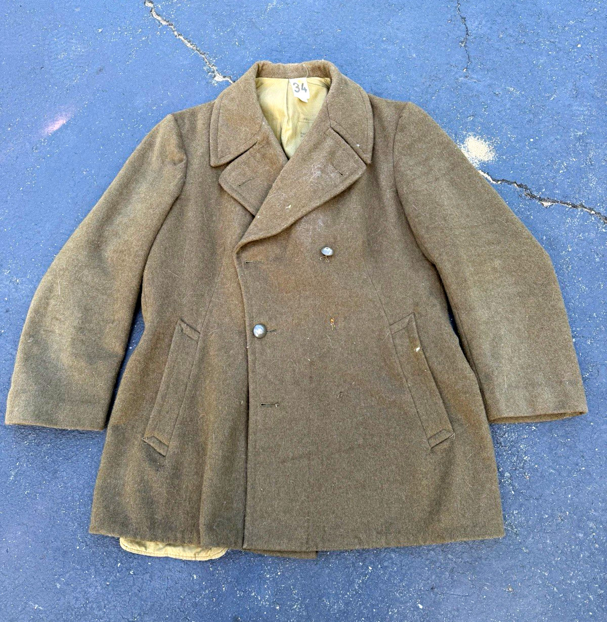 Double Breasted Wool Three Quarter Length Vintage French Army Coat size 40-42 Double Breasted Wool Three Quarter Length Vintage French Army Coat size 40-42