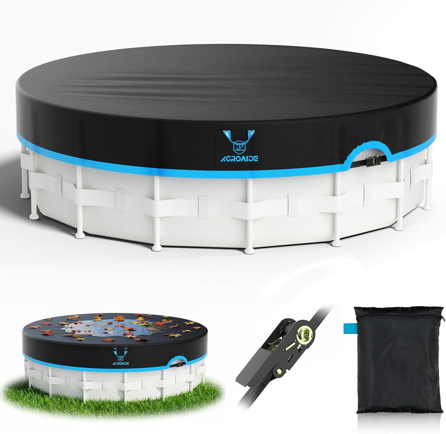 18Ft above Ground Pool Cover with Ratchet Tie Downs, 420D Oxford Fabric for All