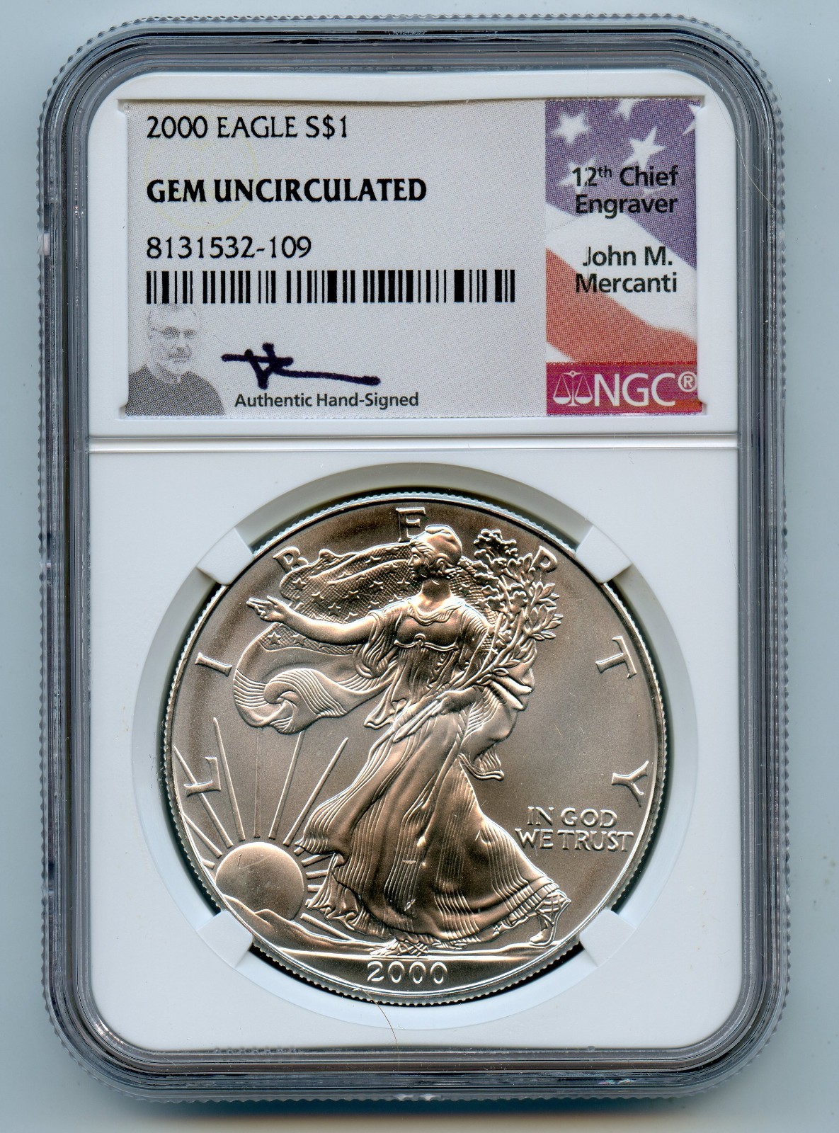 2000 American Silver Eagle 1 OZ NGC Gem Uncirculated | Mercanti Signed