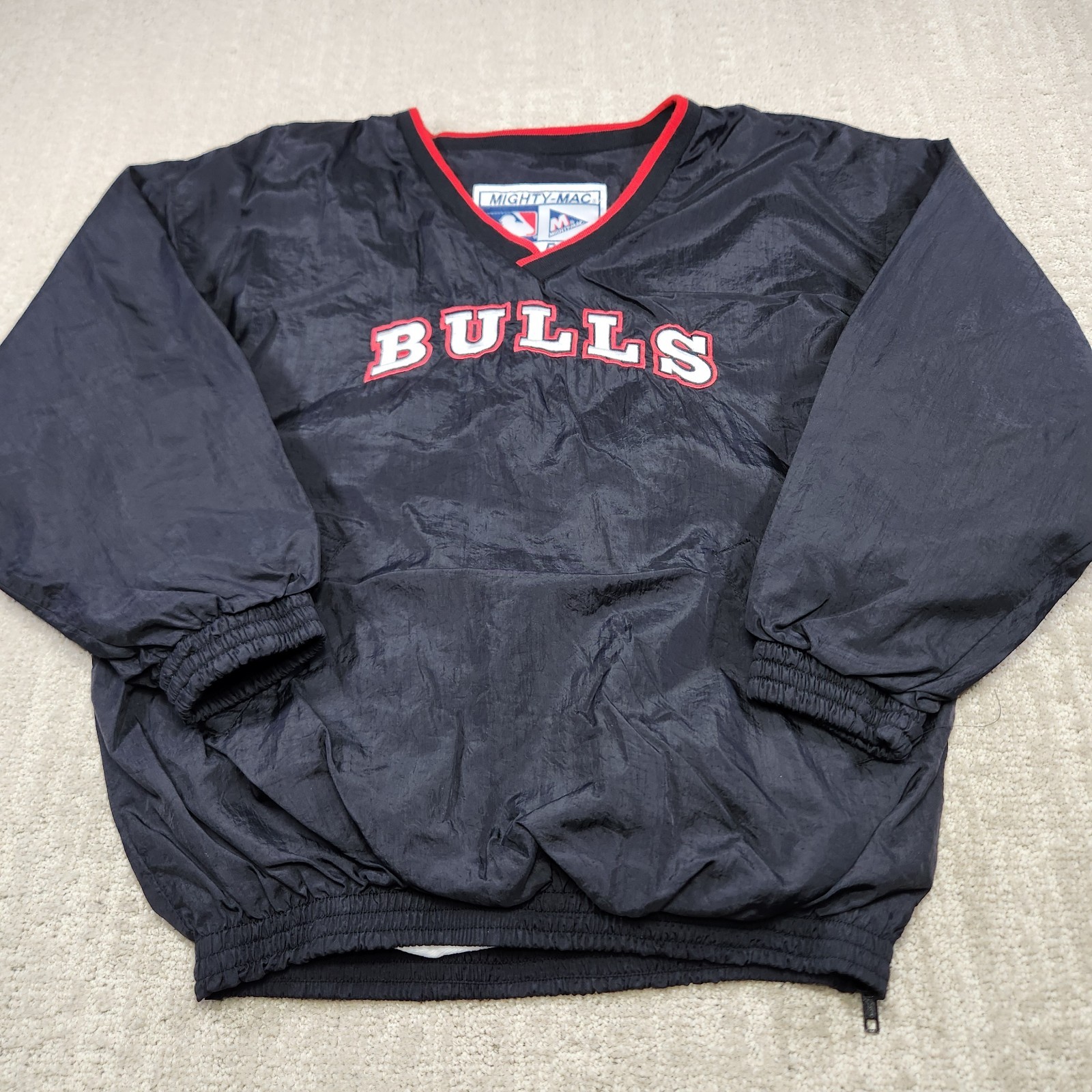 Vintage Chicago Bulls Jacket Youth Large 90s Mighty Mac Sports Windbreaker Lined
