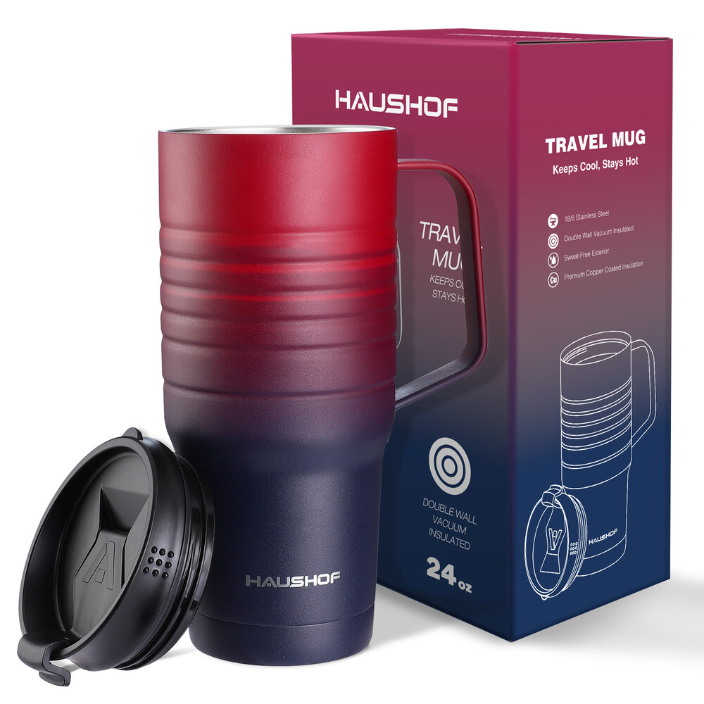 HAUSHOF 24 oz Travel Mug with Handle Stainless Steel Vacuum Insulated Coffee Mug HAUSHOF 24 oz Travel Mug with Handle Stainless Steel Vacuum Insulated Coffee Mug
