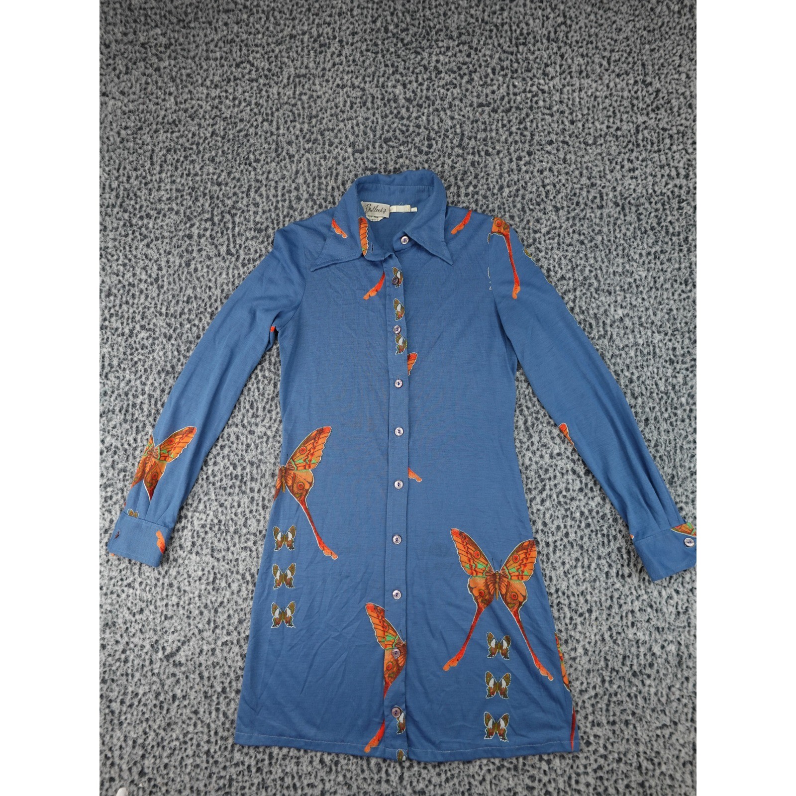 Bullock\'s Saint-Clair Paris Shirt Dress Womens 10 Blue Butterfly Vintage