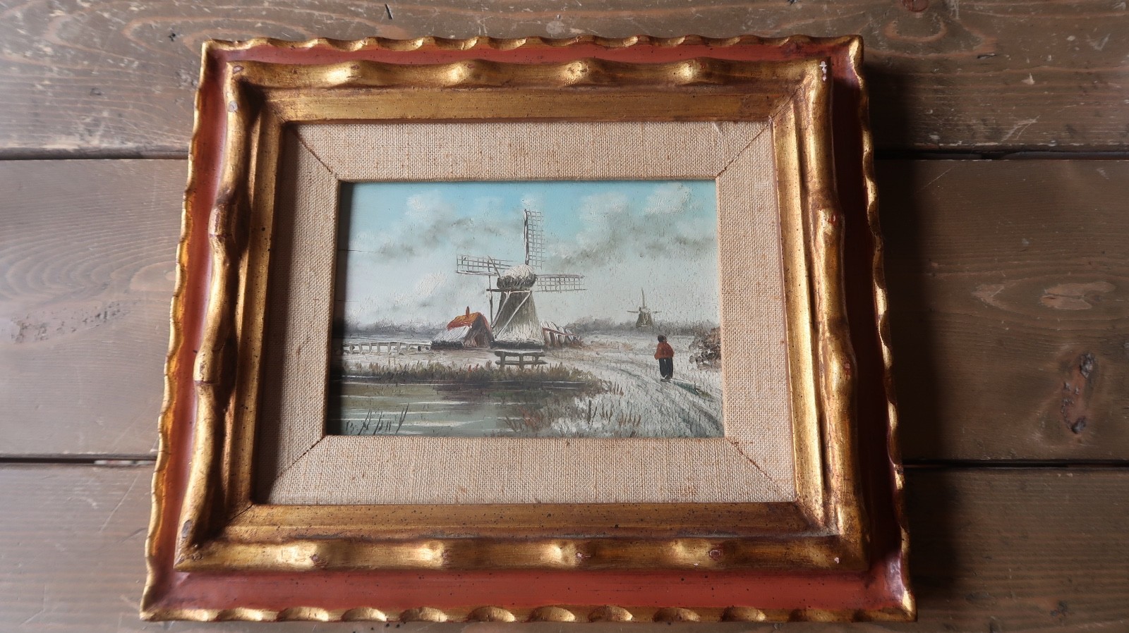 Small ANTIQUE Signed Outsider Art Painting Dutch WINDMILL Wood Slate Small ANTIQUE Signed Outsider Art Painting Dutch WINDMILL Wood Slate