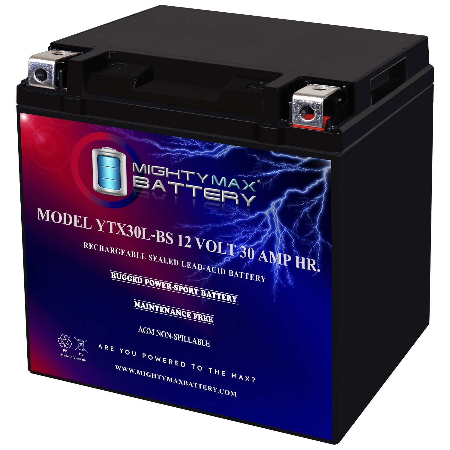 Mighty Max YTX30L-BS 12V 30AH Battery for ATV Polaris Sportsman