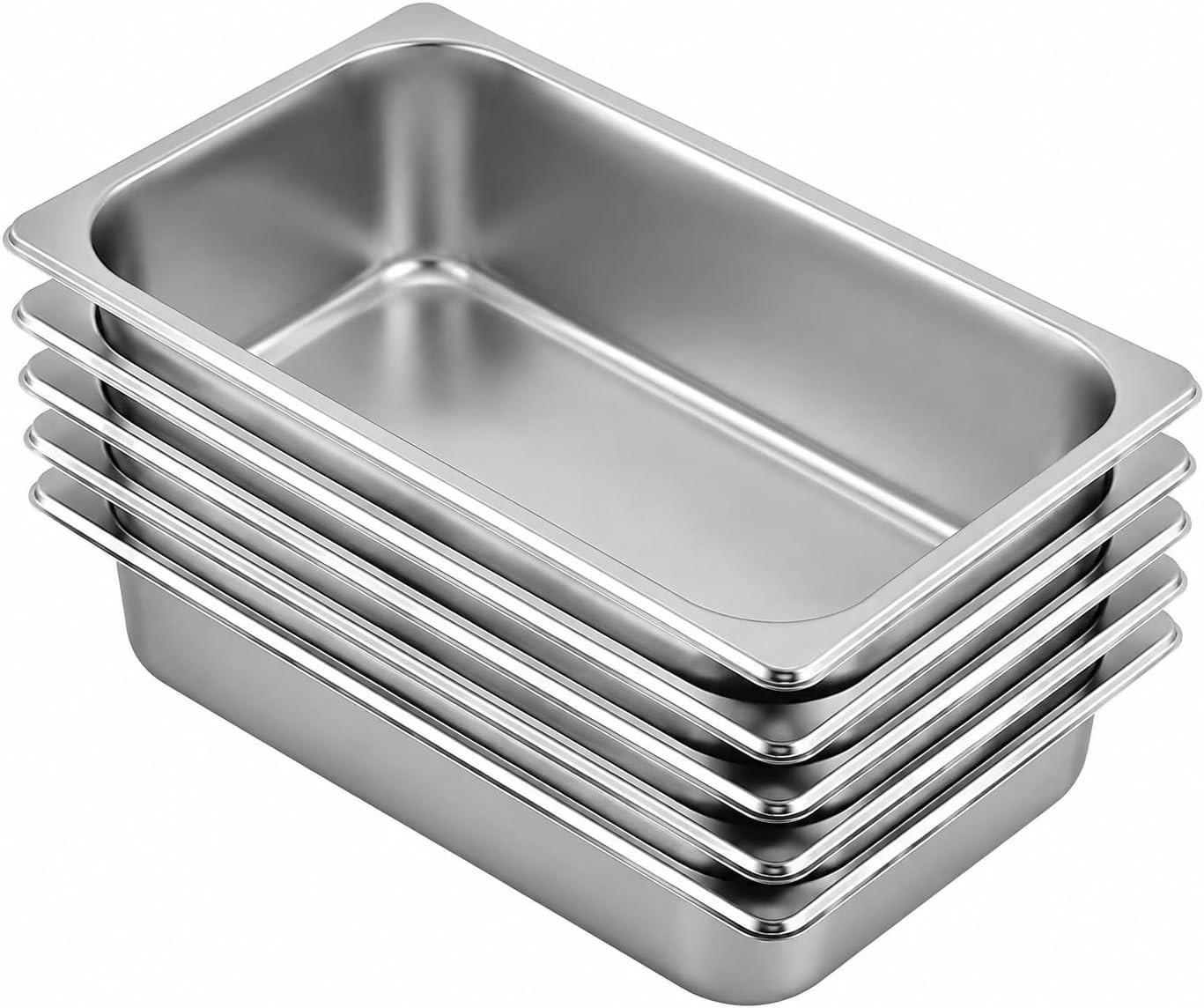 5 Pack Stainless Steel Hotel Pans,Full Size 6.5Inch Deep 20 Gauge/ 0.95mm Thick 