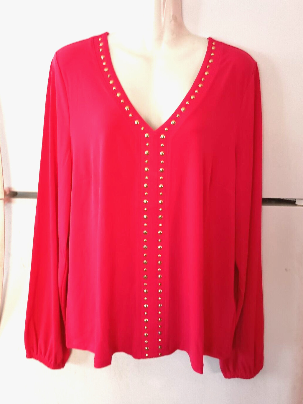 NEW INC INTERNATIONAL CONCEPTS VIRTUAL PINK LONG SLEEVE V-NECK TOP SIZE XL NWT