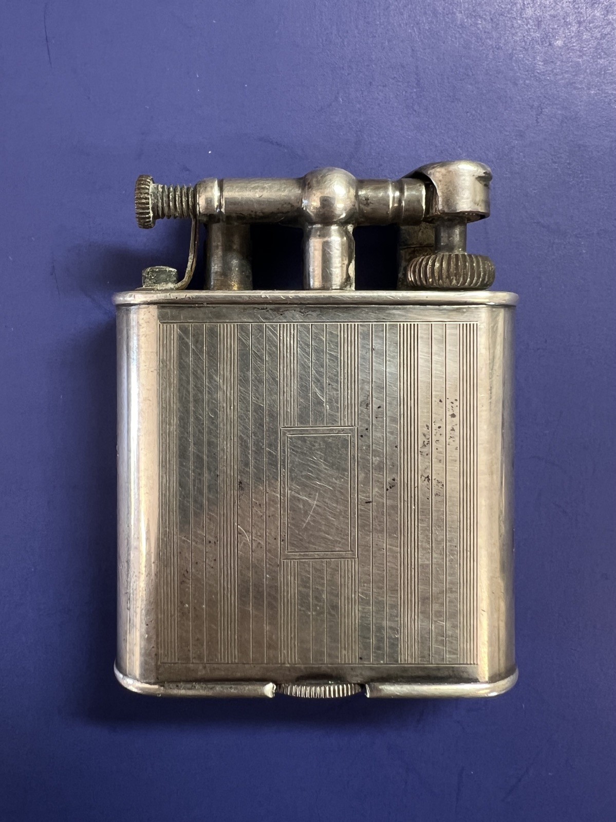 Dunhill Antique Oil Lighter Silver Plate. Dunhill Antique Oil Lighter Silver Plate.