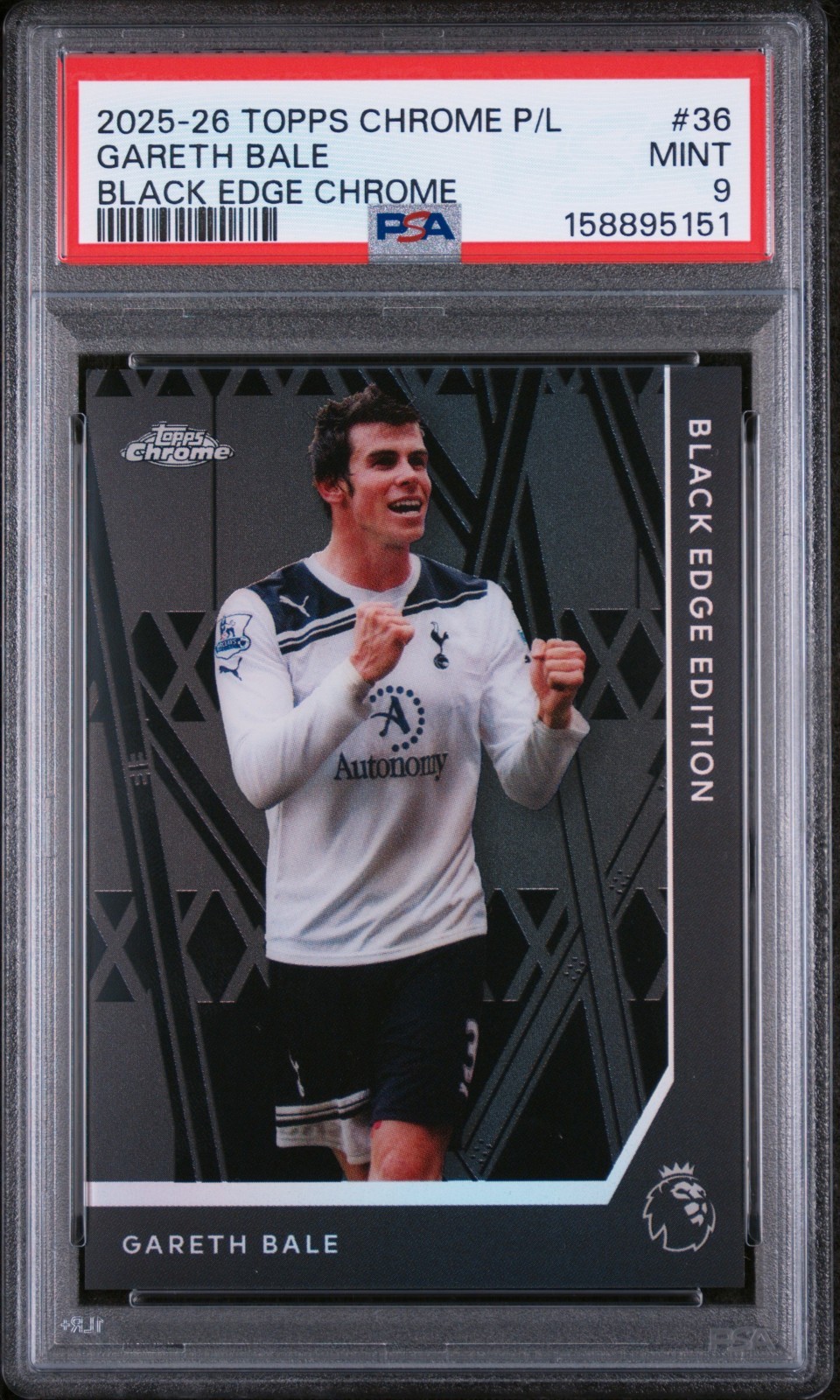 2025-2026 TOPPS CHROME PREMIER LEAGUE BLACK EDGE CHROME #36 GARETH BALE PSA 9 2025-2026 TOPPS CHROME PREMIER LEAGUE BLACK EDGE CHROME #36 GARETH BALE PSA 9