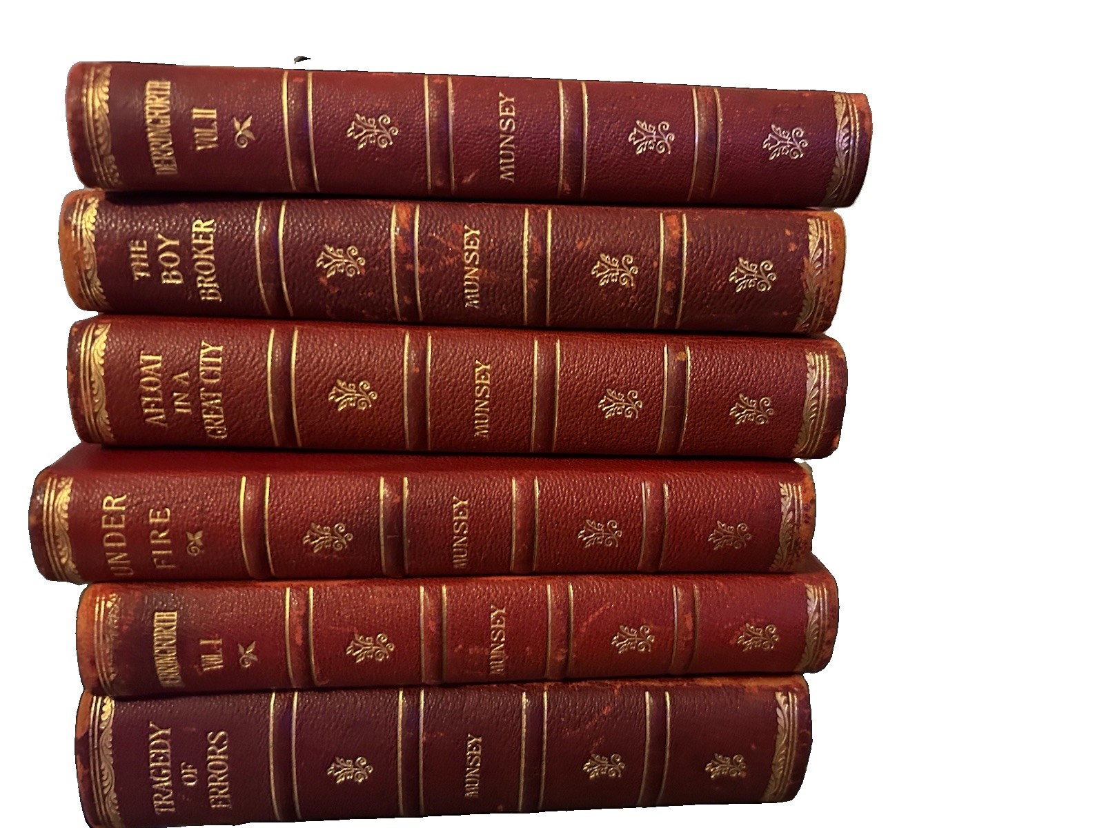 Frank A Munsey 6 Antique Books Red Leather Gilt Binding Vintage Collection Frank A Munsey 6 Antique Books Red Leather Gilt Binding Vintage Collection