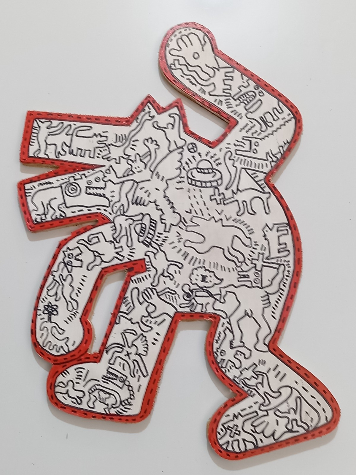 Keith Haring painting painted on wood , signed stamped vintage.