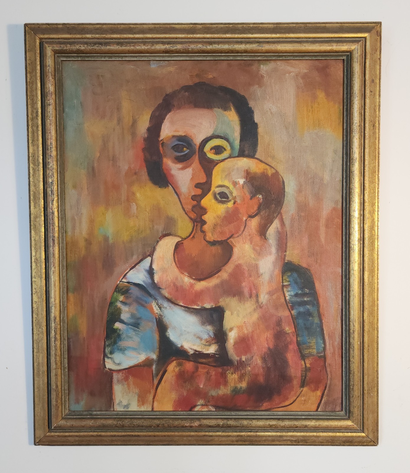 Vintage WPA  Louis Wolchonok Oil  Canvas Board Painting Maternite Mother Child 