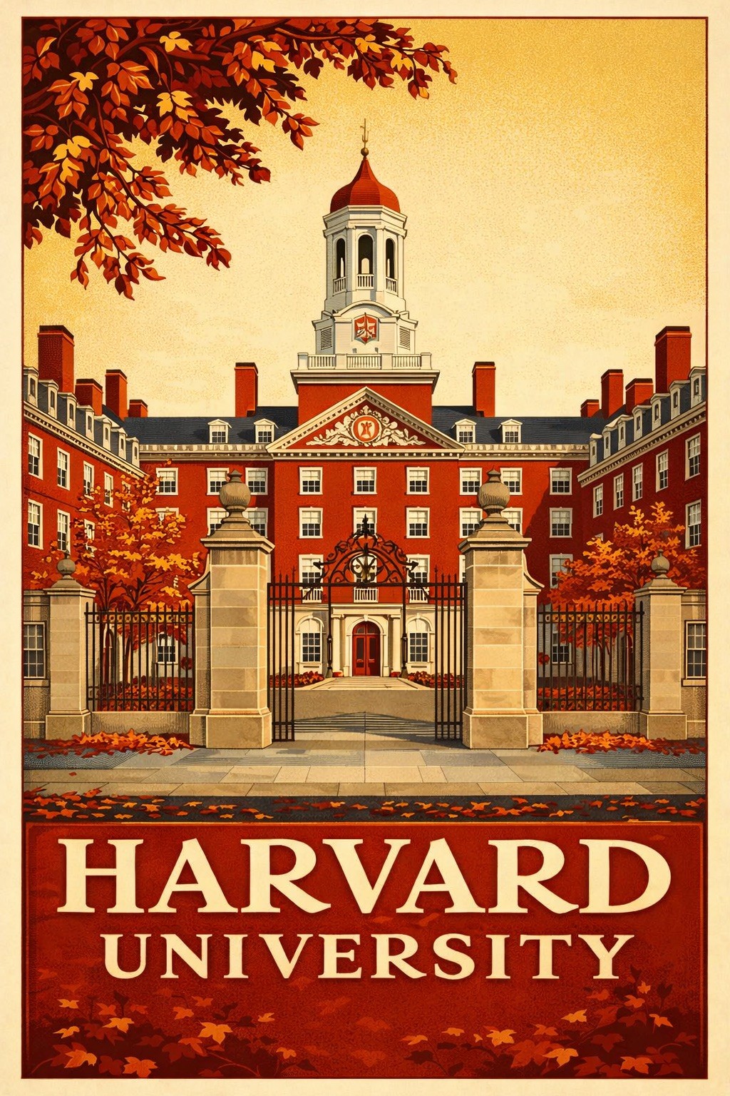 Harvard University Poster 🎓 - 24x36” - 2023 Iconic Campus Print - Premium