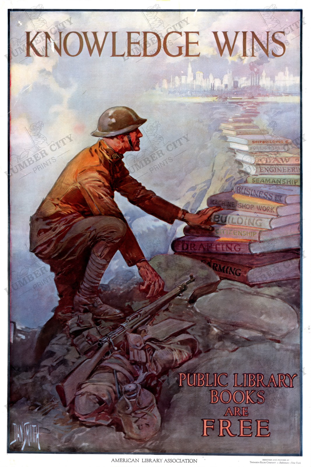 Knowledge Wins 1918 WWI Library Association Propaganda Poster Wall Art Print