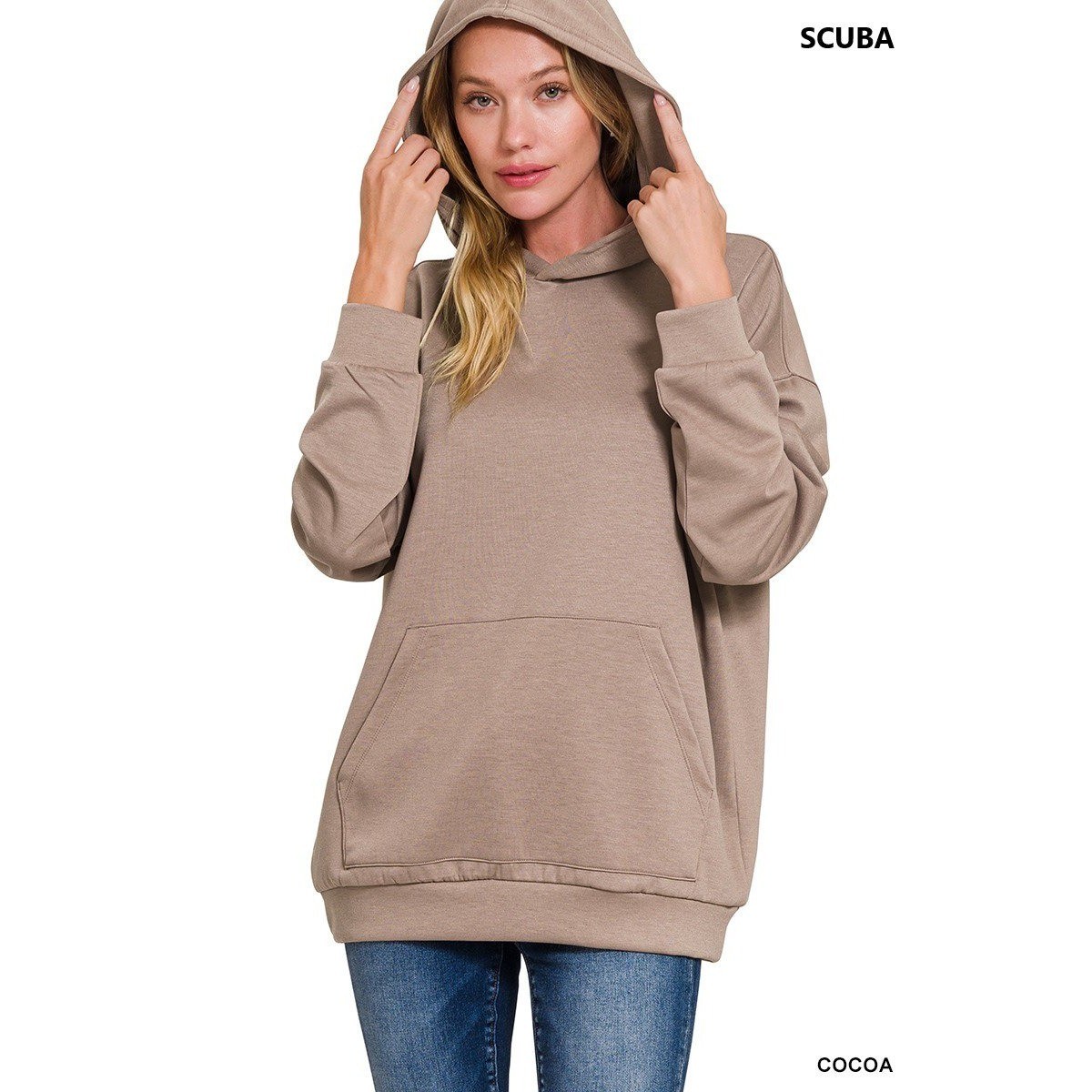 Zenana Scuba Hoodie Women S/M Cocoa NWT Oversized Pocket Pullover