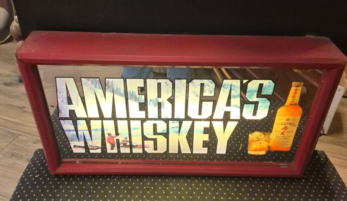 VTG Seagrams 7 Lighted Sign Bar Mirror Americans Whiskey Crown 1980s WORKS