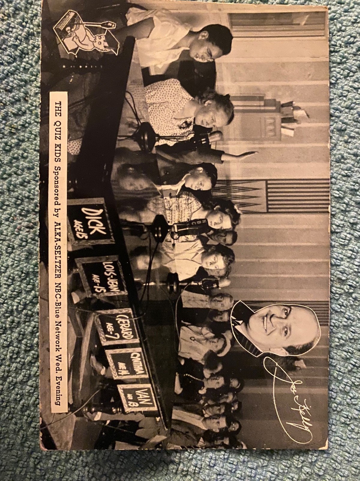 Vintage 1941 Quiz Kids Radio Show Postcard Alka-Seltzer NBC Blue Joe Kelly Chica Vintage 1941 Quiz Kids Radio Show Postcard Alka-Seltzer NBC Blue Joe Kelly Chica