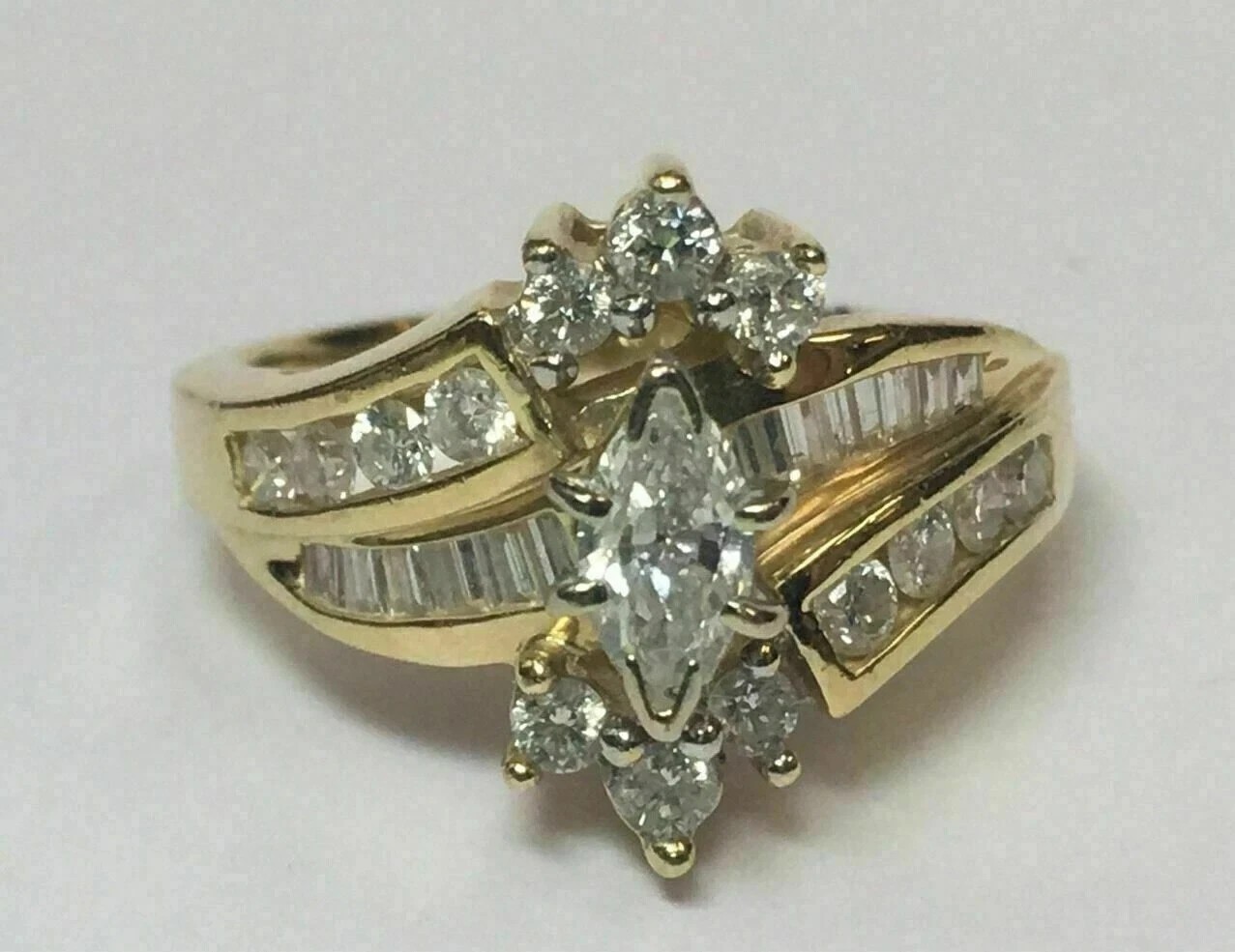 2Ct Marquise Cut Lab Created Diamond 14k Yellow Gold FN Wedding /Engagement Ring