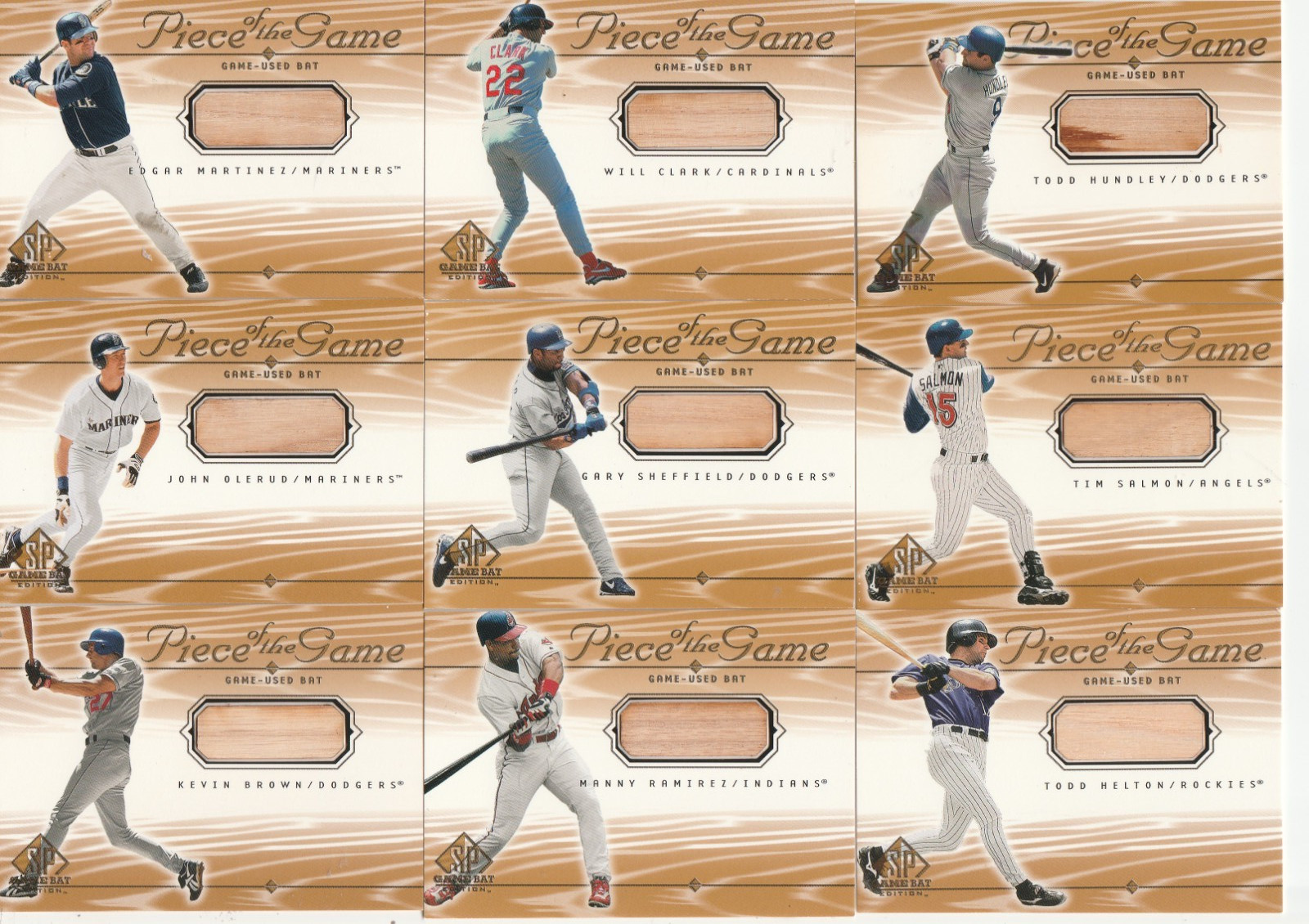 2001 UD Piece of the Game Baseball Card Lot 9 Game Used Bats Relic Cards Greats