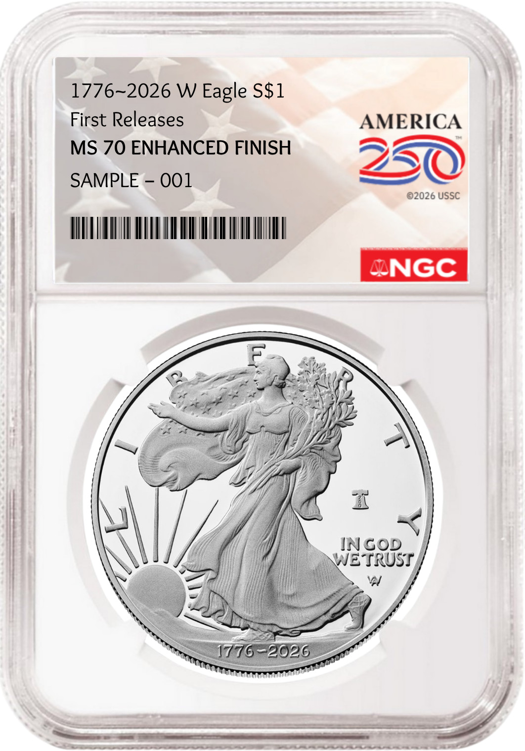 2026 W Enhanced Uncirculated Silver Eagle NGC MS 70, FR 250th Flag 3