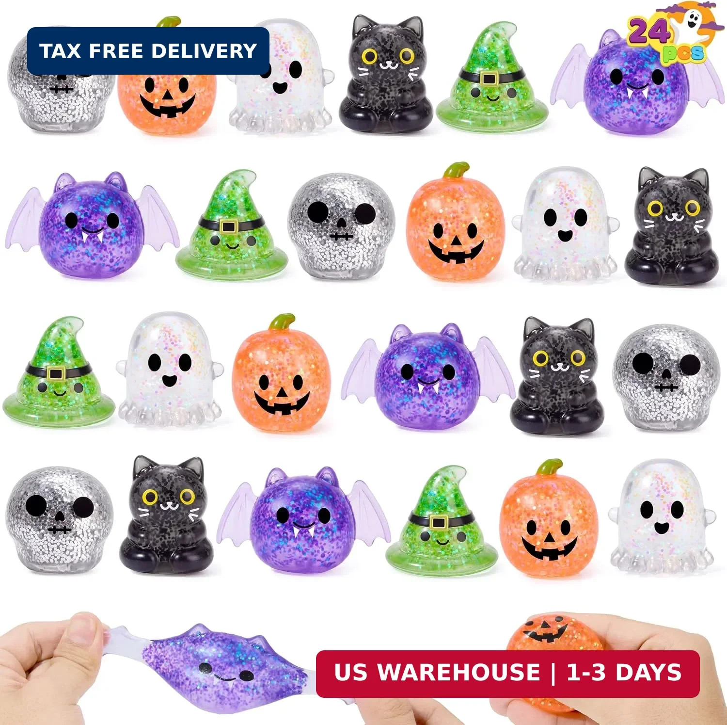 JOYIN 24 PCS Halloween Mini Glitter Squishy Toys, Slow Rising Squishy Toys, Anxi