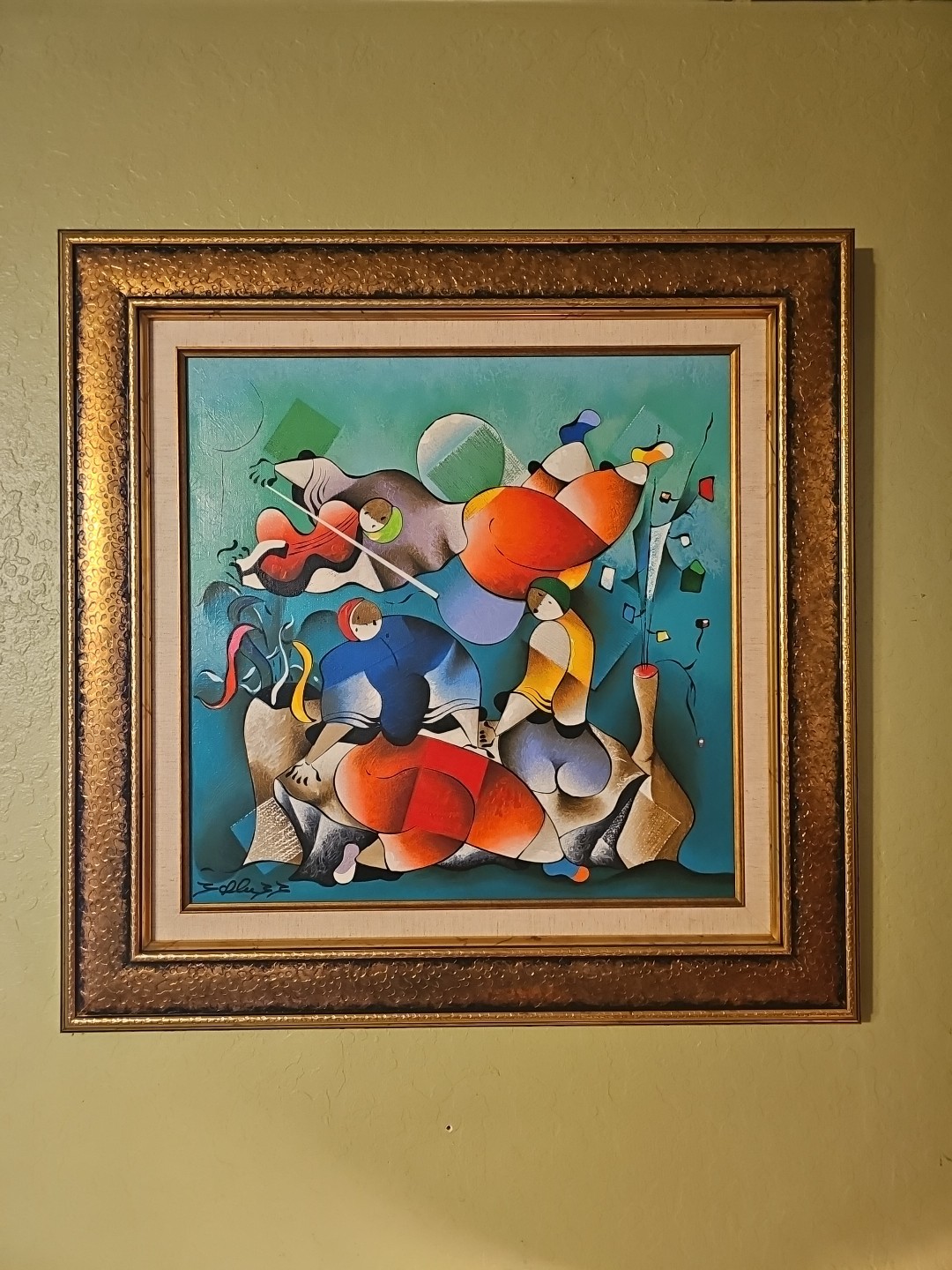 David Schluss Our Serenade Abstract Musician Serigraph on Canvas