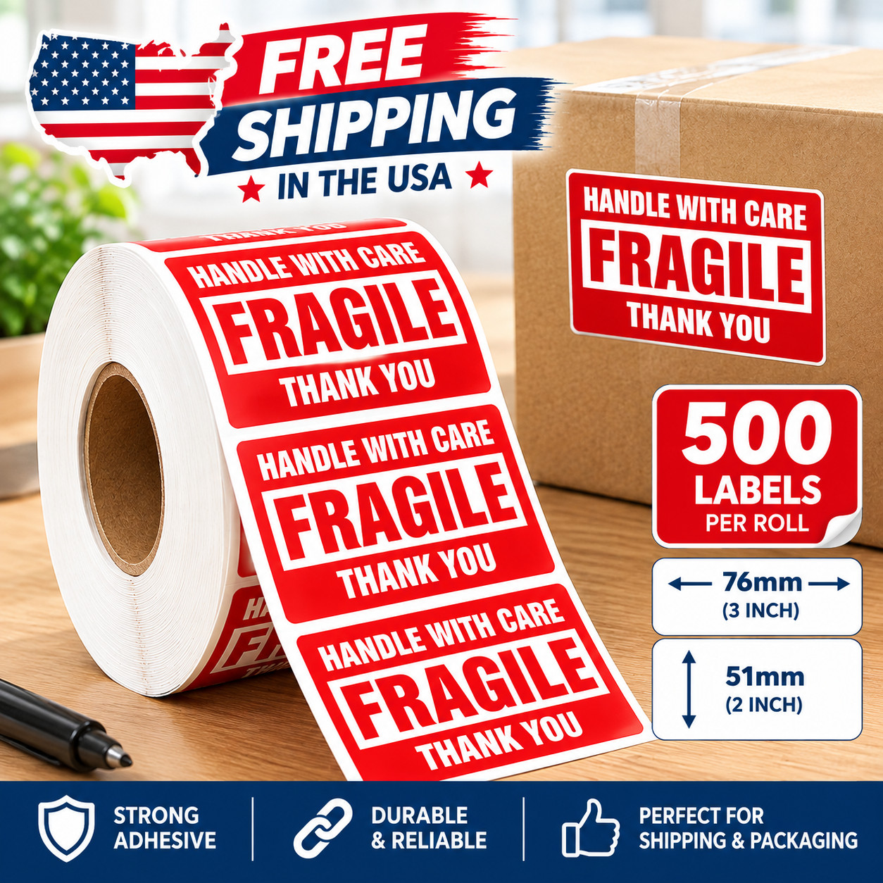 500Pcs Fragile Stickers 2x3 500Pcs Fragile Stickers 2x3