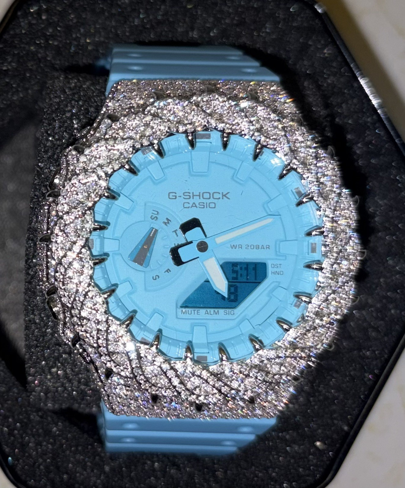 Iced Out VVS Moissanite Casio G-shock Wrist Watch for Men Baby Blue - GA2100