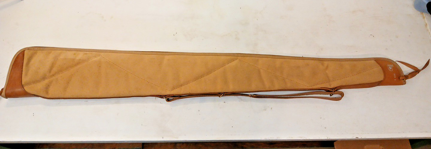 Vintage J.M. Bucheimer 3851 S Gun Soft Case Tan Canvas + Brown Leather Trim 53 Vintage J.M. Bucheimer 3851 S Gun Soft Case Tan Canvas + Brown Leather Trim 53