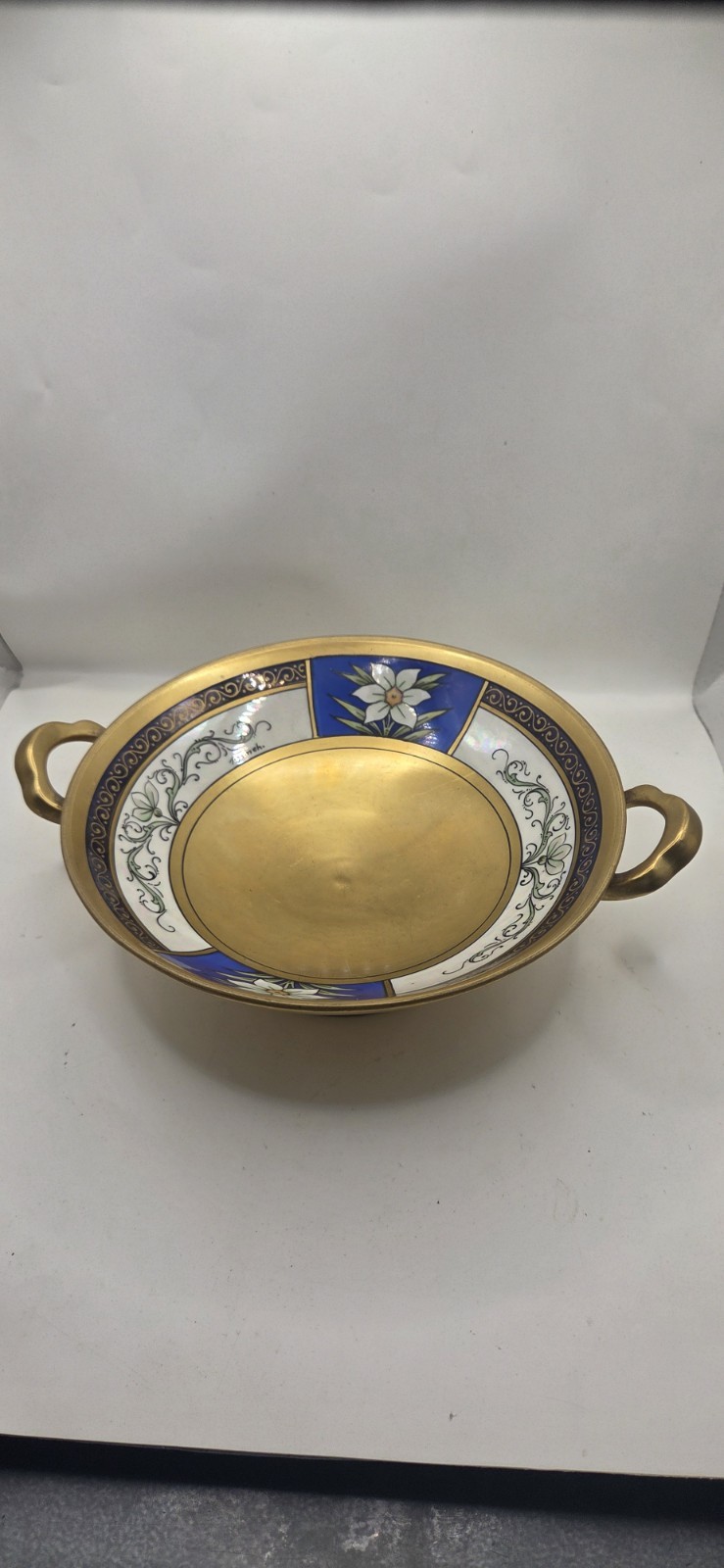 Antique J H Stouffer Encrusted Gold Hand Painted Handle Bowl Signed J Simek